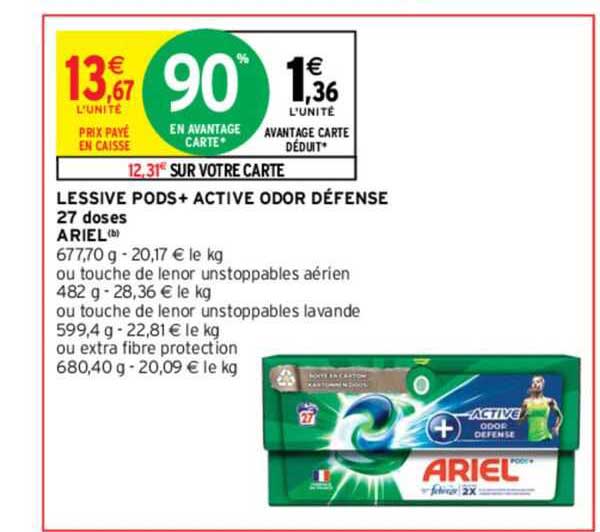 lessive pods+ active odor défense 27 doses ariel