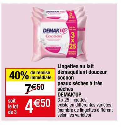 lingettes au lait demaquillant douceur cocoon peaux seches a tres seches demak' up