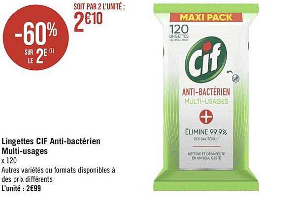 lingettes cif anti-bactérien multi-usages
