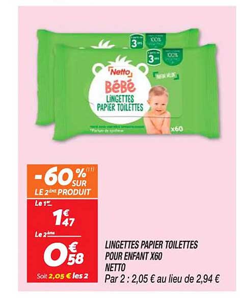 Lingettes Papier Toilettes Pour Enfant X60 Netto