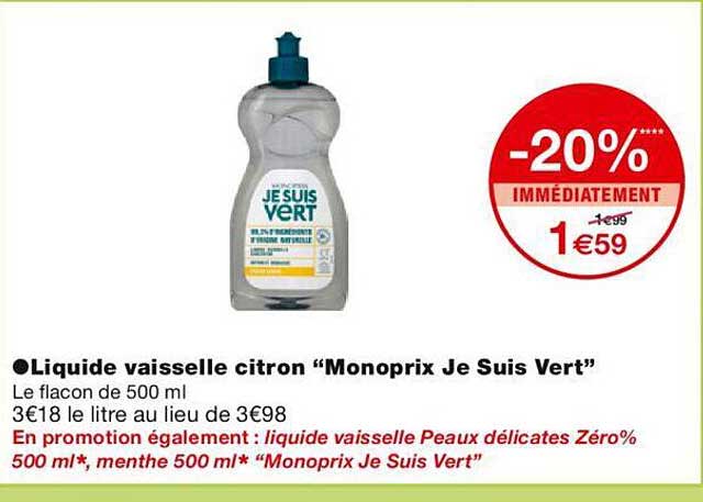 liquide vaisselle citron "monoprix je suis vert"
