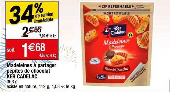 Madeleines A Partager Pepites De Chocolat Ker Cadelac
