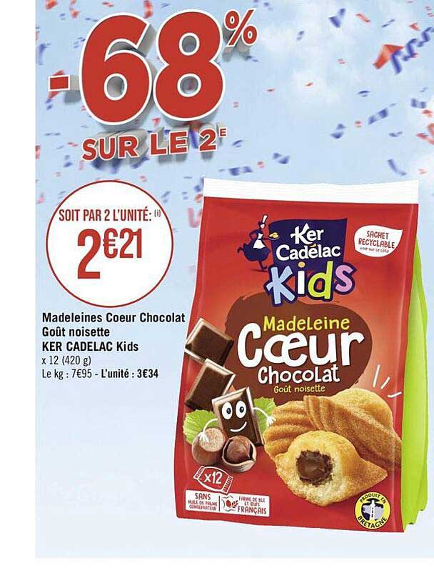 madeleines cœur chocolat goût noisette ker cadelac kids