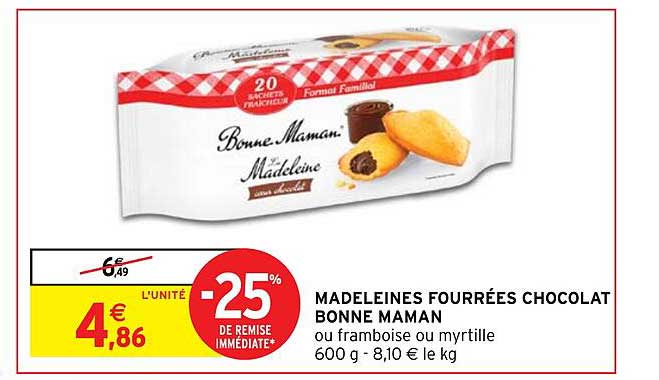 madeleines fourrées chocolat bonne maman
