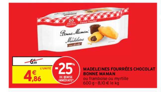 madeleines fourrées chocolat bonne maman