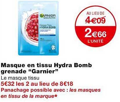 masque en tissu hydra bomb grenade "garnier"