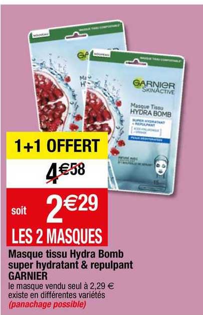 masque tissu hydra bomb  super hydrant & repulpant  garnier