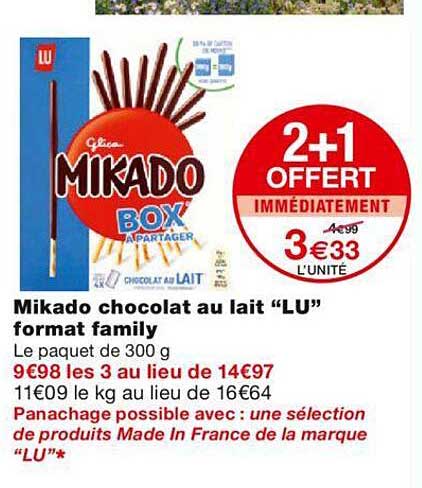 mikado chocolat au lait "lu" format family