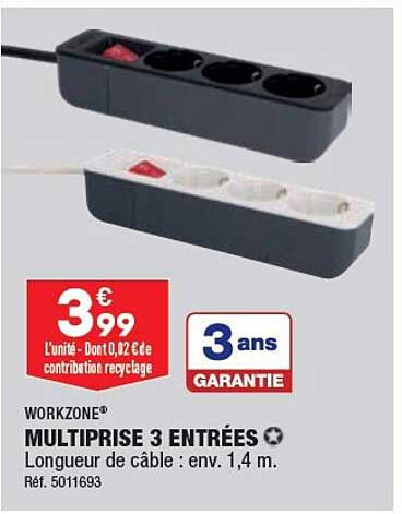 multiprise 3 entrées workzone