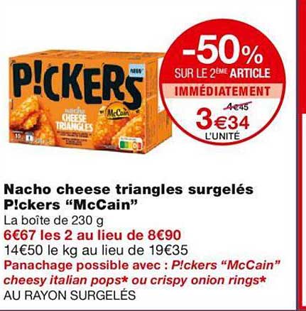 nacho cheese triangles surgelés p!ckers "mc cain"