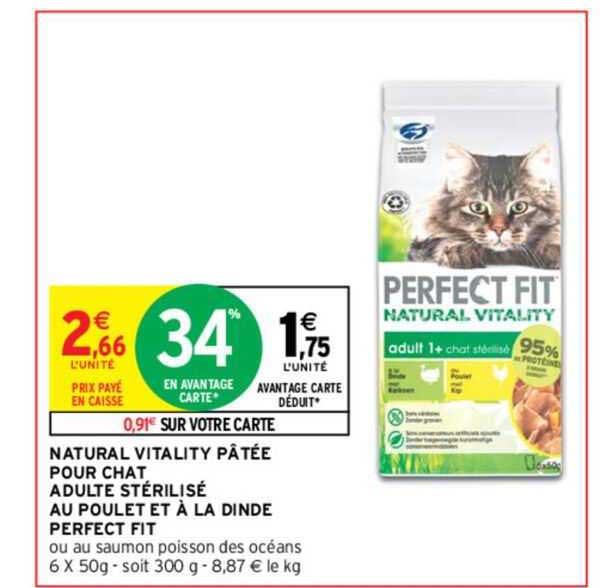 Natural Vitality Pâtée Pour Chat Adulte Stérilisé Au Poulet Et à La Dinde Perfect Fit