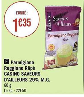 parmigiano reggiano râpé casino saveurs d'ailleurs 29% m.g.