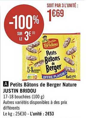 Petits Bâtons De Berger Nature Justin Bridou