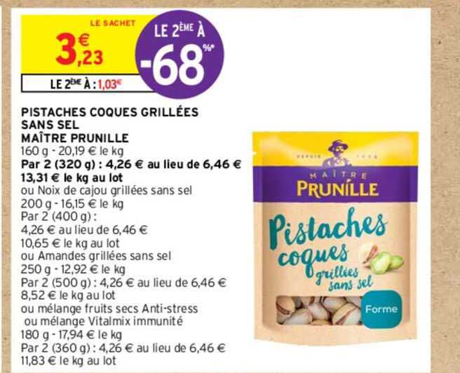 pistaches coques grillées sans sel maître prunille