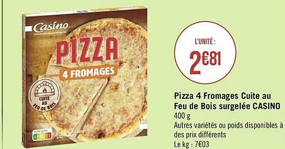Pizza 4 Fromages Cuites Au Feu De Bois Surgelée Casino