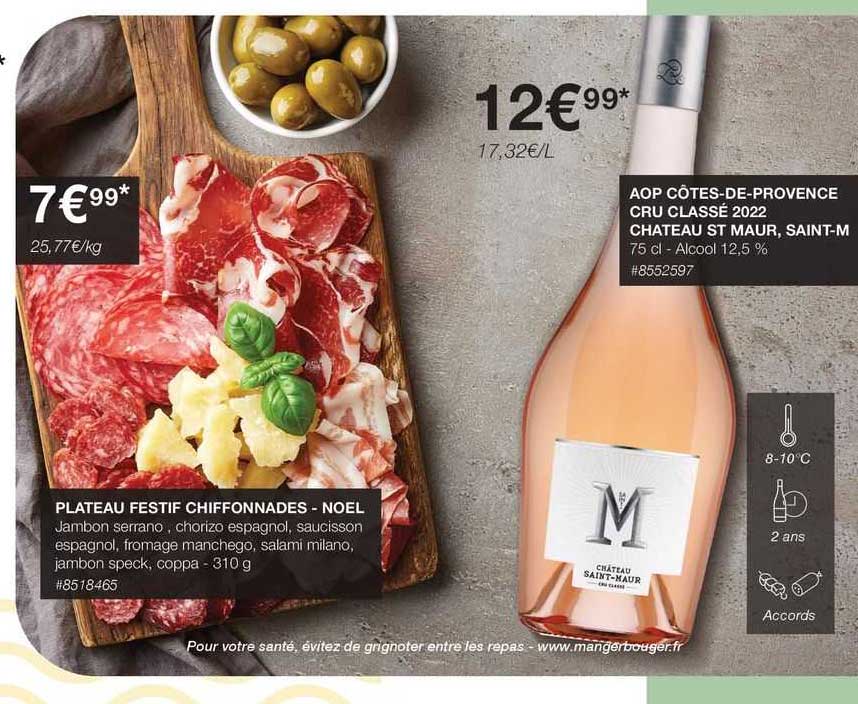 plateau festif chiffonnades - noël, aop côtes-de-provence cru classé 2022 château st maur, saint-m