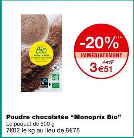 poudre chocolatée "monoprix bio"