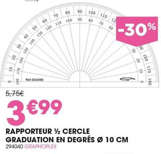rapporteur 1/2 cercle graduation en degrés ø 10 cm graphoplex
