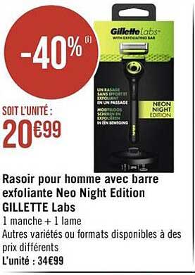 rasoir pour homme avec barre exfoliante neo night édition gillette labs