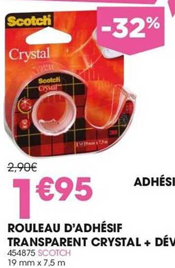 Rouleau D'adhésif Transparent Crystal + Dévidoir Scotch