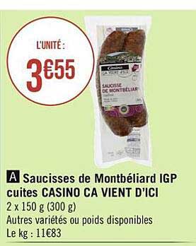 saucisses de montbéliard igp cuites casino ça vient d'ici