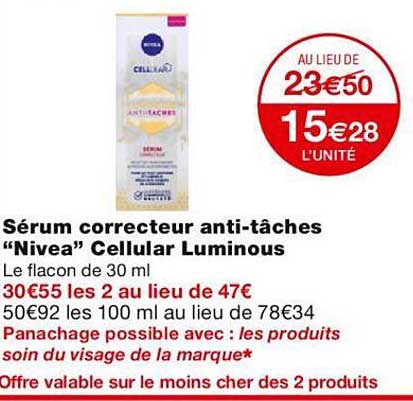 sérum correcteur anti-tâches "nivea" cellular luminous