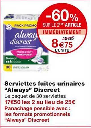 serviettes fuites urinaires "always" discreet