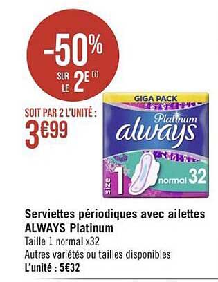 serviettes périodiques avec ailettes always platinum