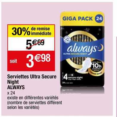 serviettes ultra secure night always