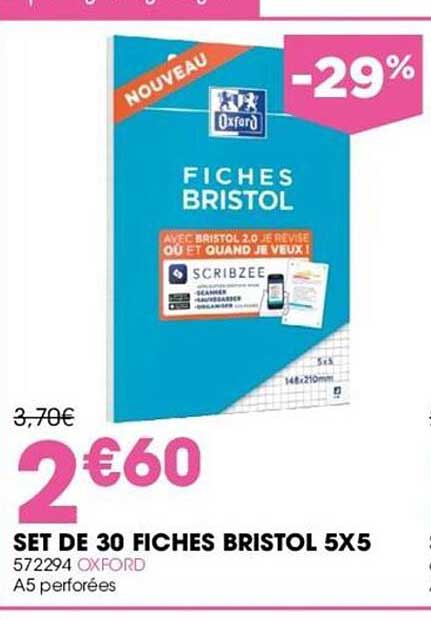 set de 30 fiches bristol 5x5 oxford