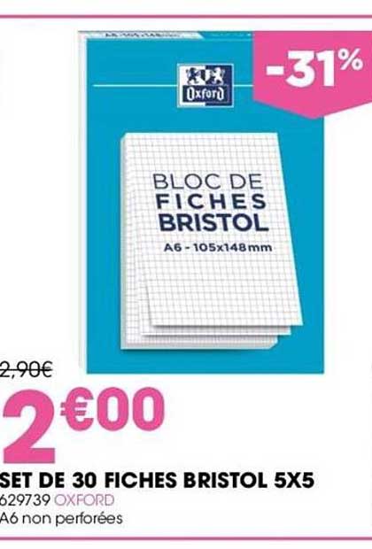 set de 30 fiches bristol 5x5 oxford