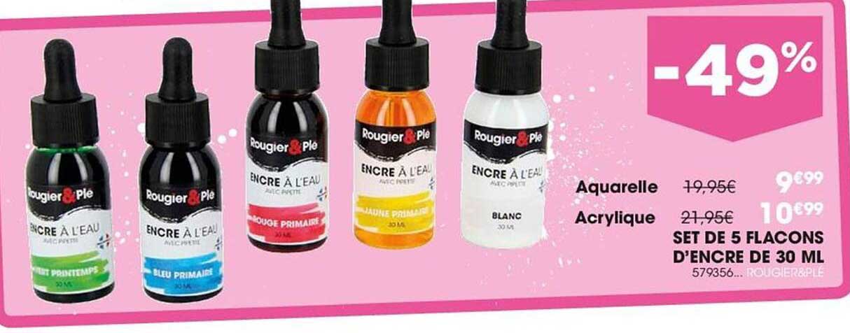 set de 5 flacons d'encre de 30 ml aquarelle, acrylique