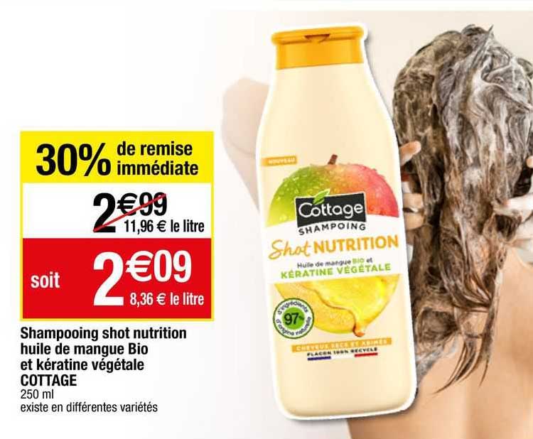 Shampooing Shot  Nutrition Huile De Mangue Bio Et Keratine Vegetale Cottage