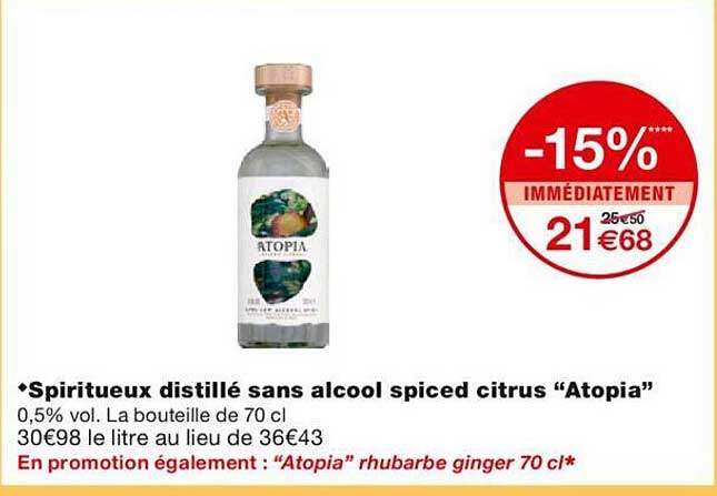 spiritueux distillé sans alcool spiced citrus "atopia"
