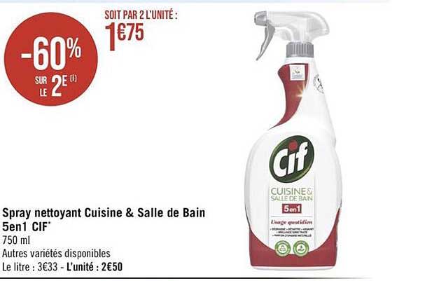 Spray Nettoyant Cuisine & Salle De Bain 5 En 1 Cif