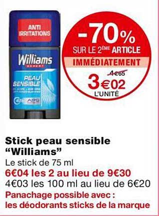 stick peau sensible "williams"