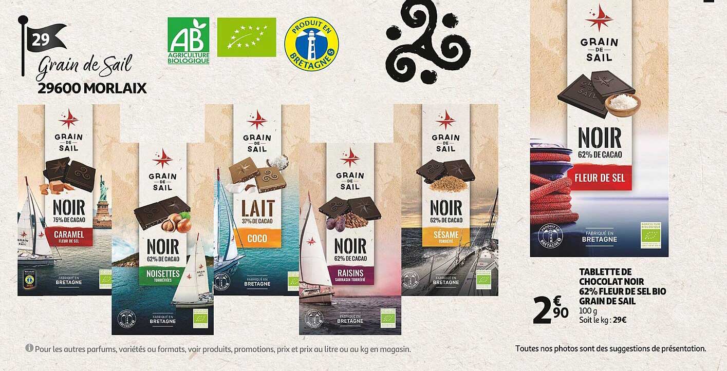 tablette de chocolat noir 62% fleur de sel bio grain de sail