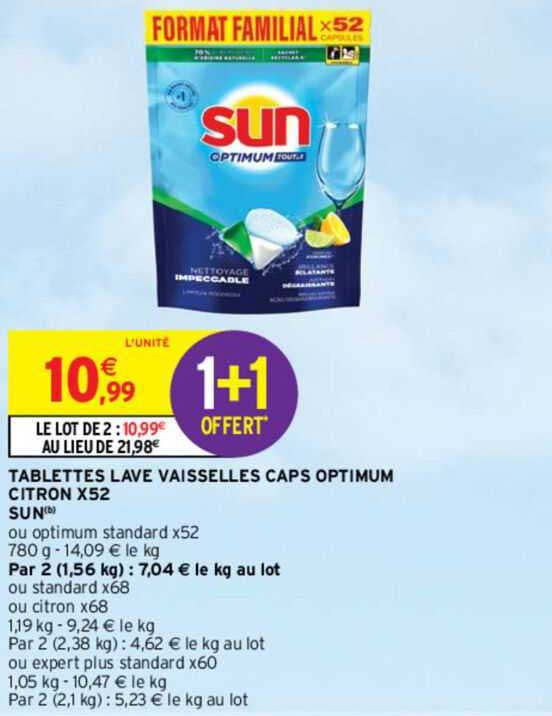 tablettes lave vaisselle caps optimum citron x52 sun