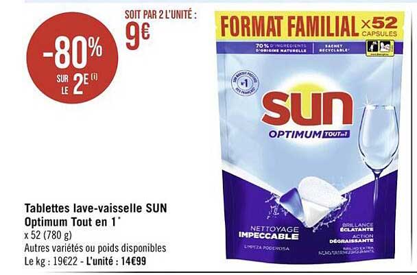 tablettes lave-vaisselle sun optimum tout en 1