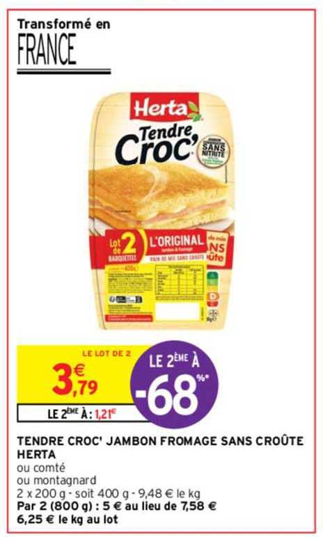 Tendre Croc' Jambon Fromage Sans Croûte Herta