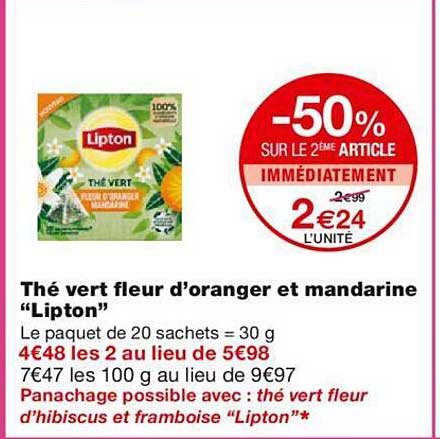 thé vert fleur d'oranger et mandarine "lipton"