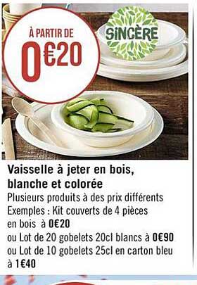 Vaisselle à Jeter En Bois, Blanche Et Colorée