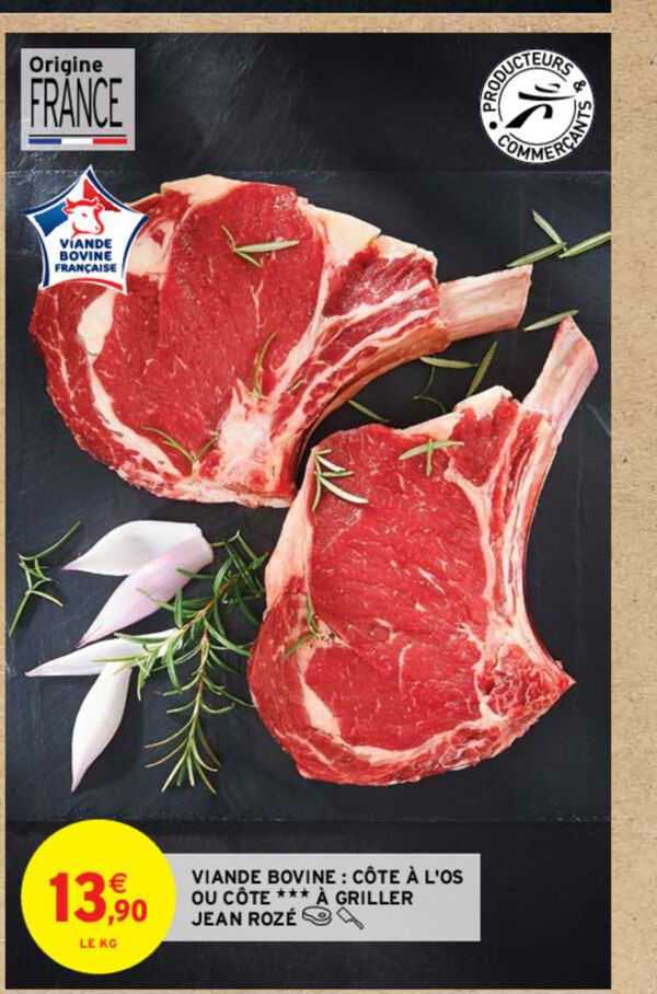 viande bovine : côte à l'os ou côte *** à griller jean rozé