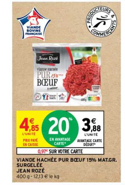 viande hachée pur boeuf 15% mat. gr. surgelée jean rozé
