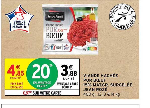 viande hachée pur boeuf 15% mat. gr. surgelée jean rozé