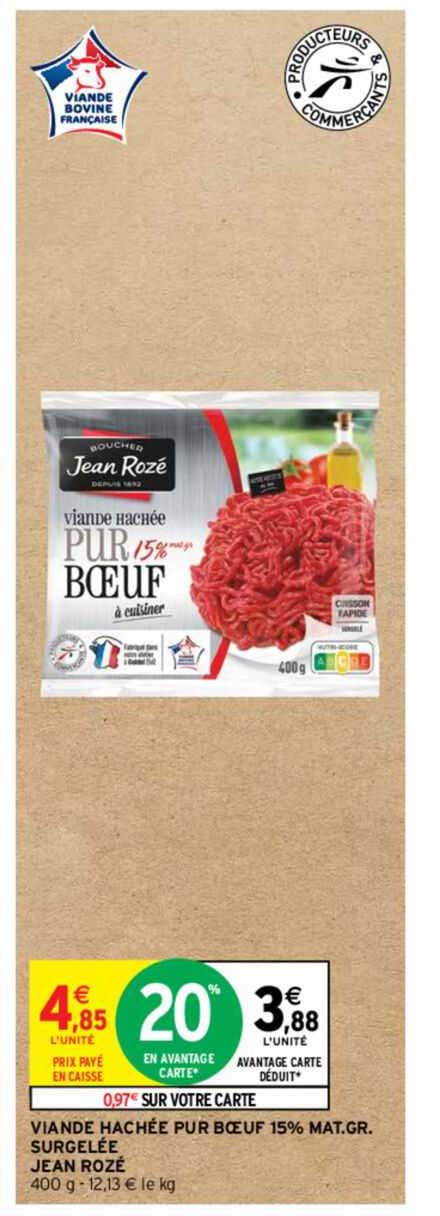 viande hachée pur bœuf 15% mat. gr. surgelée jean rozé
