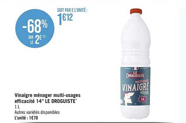 vinaigre ménager multi-usages efficacité 14° le droguiste