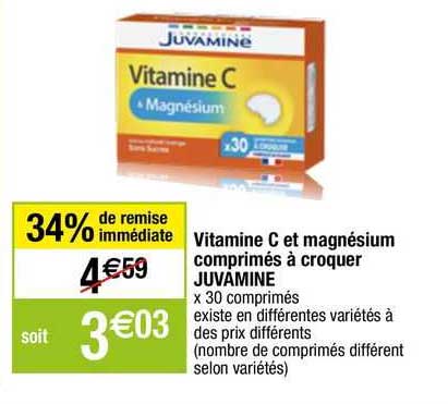vitamine c et magnesium comaprimes a croquer juvamine