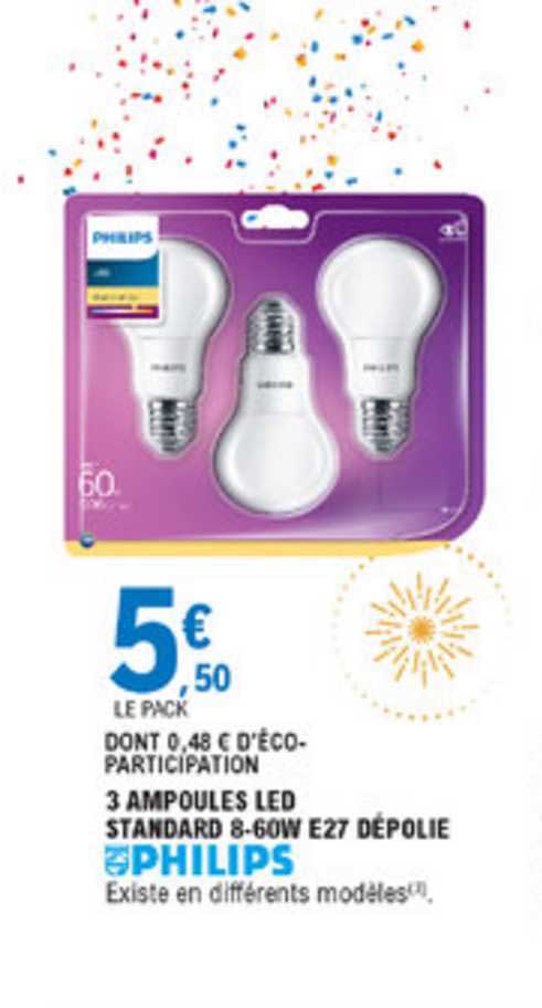 3 Ampoules Led Standard 8 60w E27 Dépolie Philips