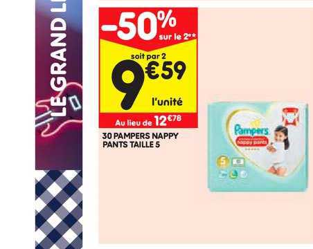 30 pampers nappy pants tailles -50% sur le 2e